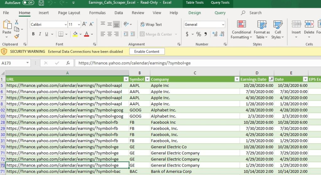 Web Scrape Multiple Earnings Call Dates From Yahoo Finance Using Excel (No  Coding Involved) - Ray Sanchez